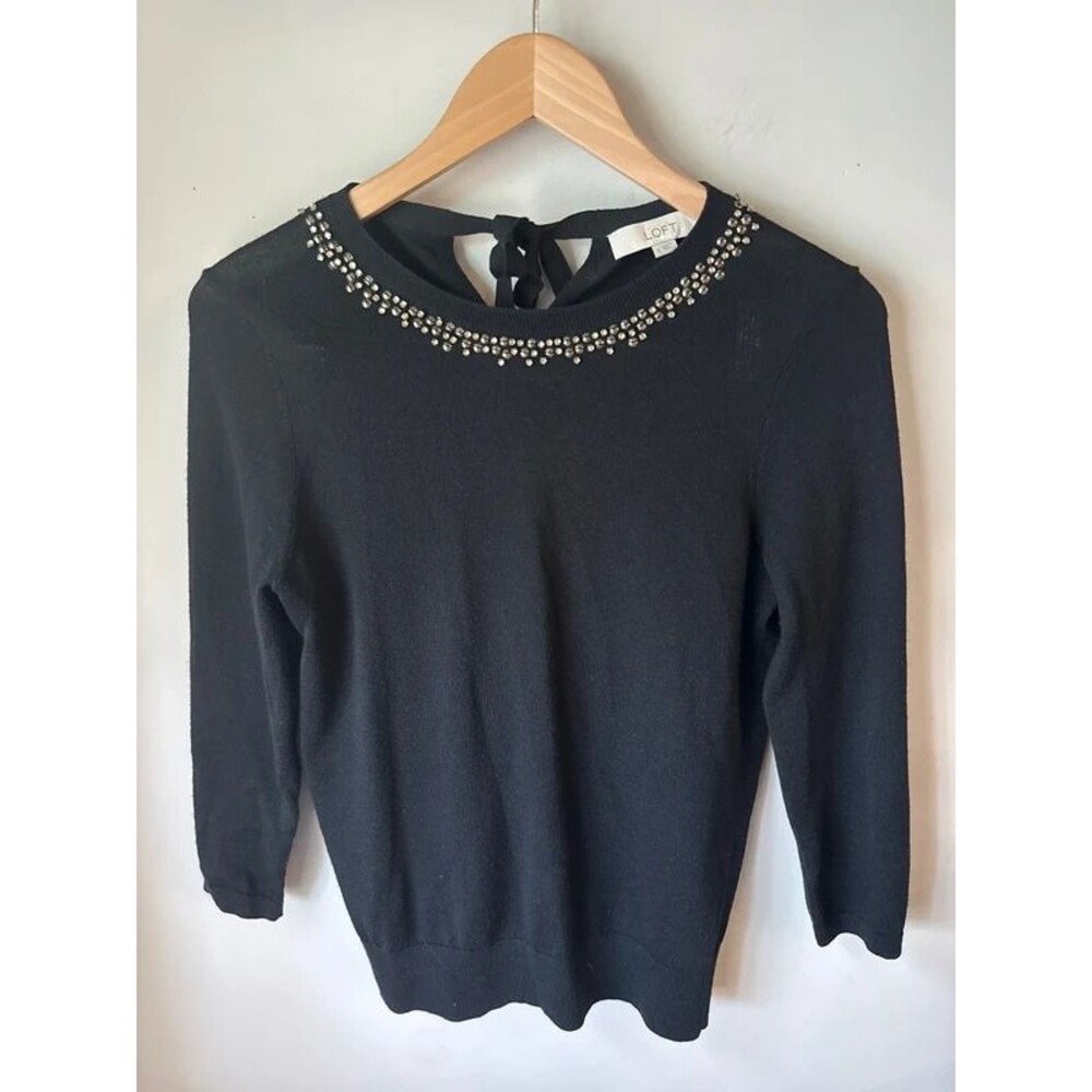 LOFT Black Rhinestone Embellished Sweater Small